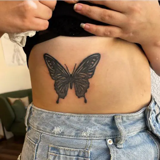 Butterfly Coverup Tattoo On Ribs