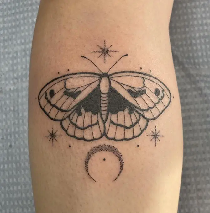 Butterfly, Stars and Moon Tattoos