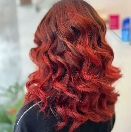 Chilli Red Balayage With Maroon Highlights