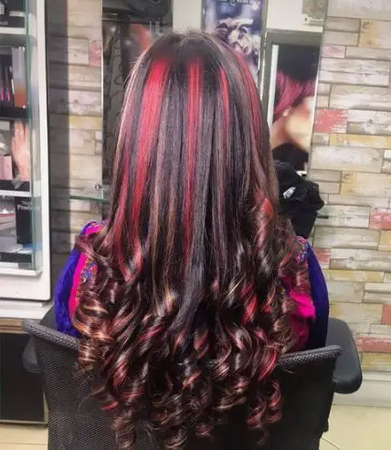 Chunk Of Red Highlights on Dark Brown Hair