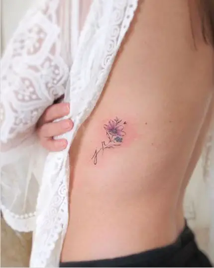 Colored Inked Floral Tattoo