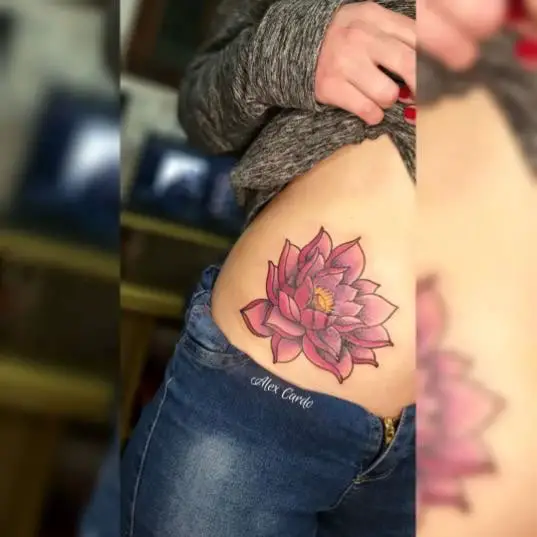 Colorful Lotus On The Lower Hip