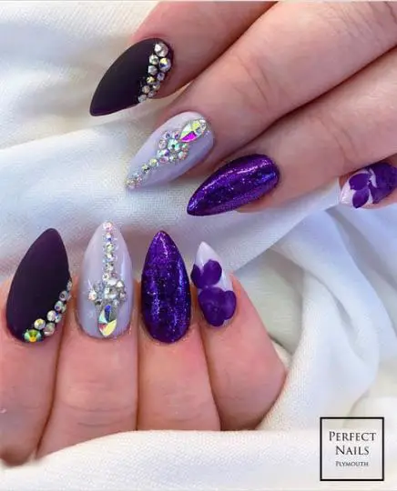 Crystal Filled Purple Nails