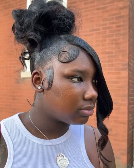 Curly Bun and Waves on the Bang