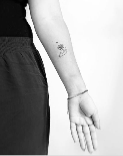 Cute Small Lotus Flower Tattoo On Hands
