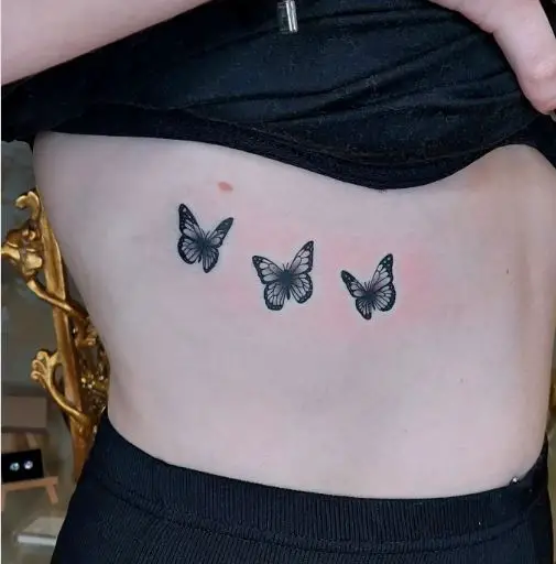 Cute Three Butterflies Rib Tattoo