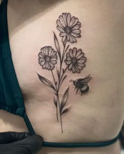 Daisy Flower and Bee Tattoo
