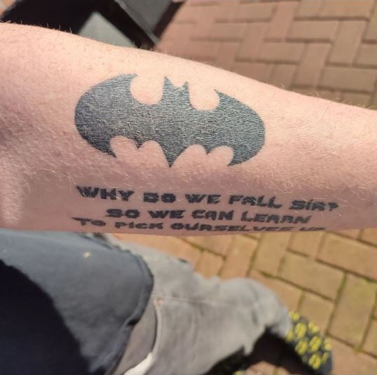 Dark Batman and Text Tattoo Art