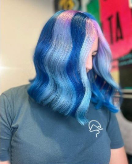 Dark Blue, Pastel Blue, and Pink For Medium Length Hair