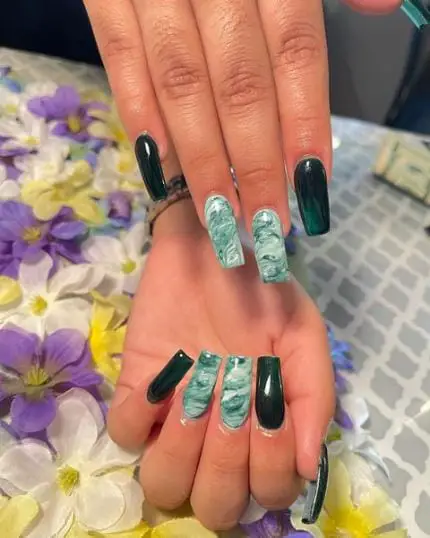 Dark Green Marble Nails