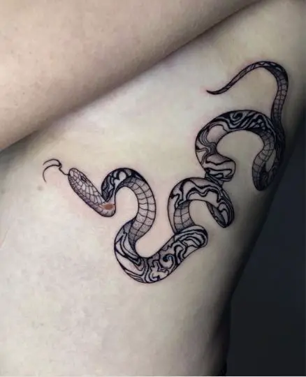 Dark Inked Snake Rib Tattoo