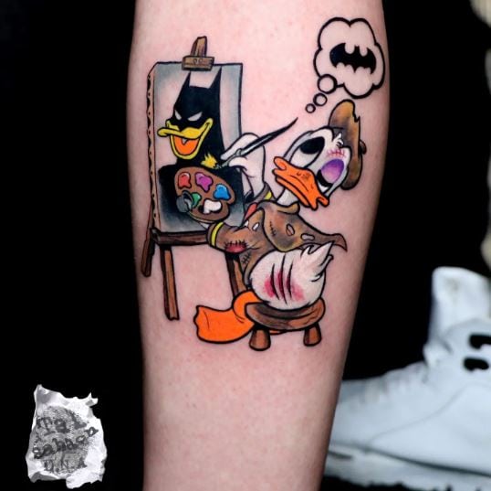 Donald Duck Sketching Bat Tattoo Art