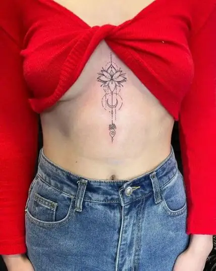 Dotwork Lotus Cleavage Tattoo