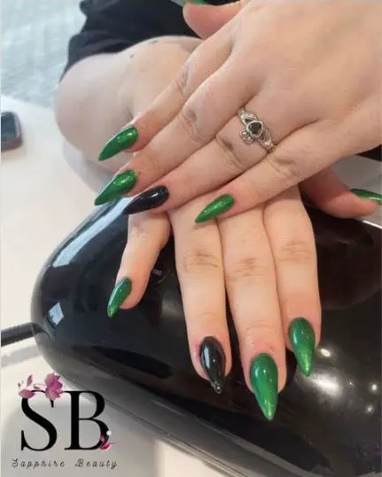 Emerald Green And Black Nails
