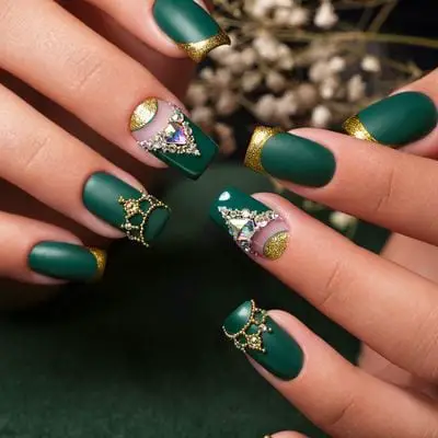 41 Pretty Nail Art Design Ideas To Jazz Up The Season  Green and Gold Nails   Unhas bonitas Unhas marmorizadas Unhas douradas