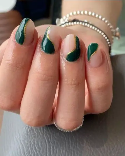 Emerald green with gold detail