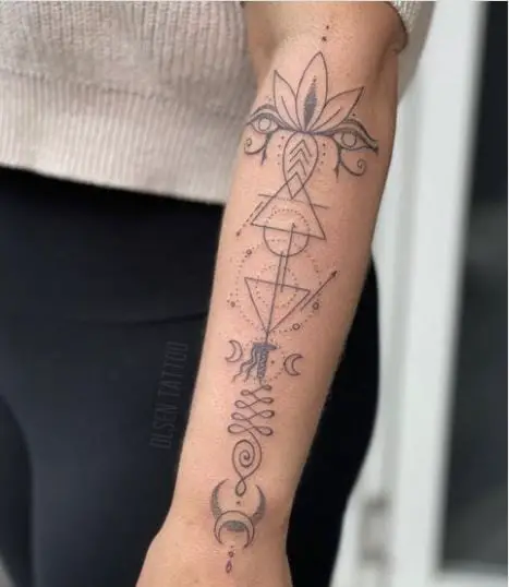 Feminine Mandala Lotus Moon Tattoo