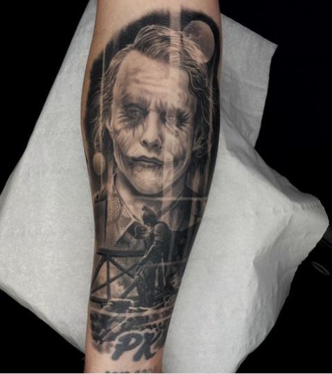Fully healed Joker tattoo