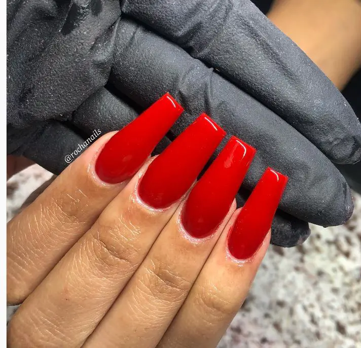 Glossy Red Coffin Nails