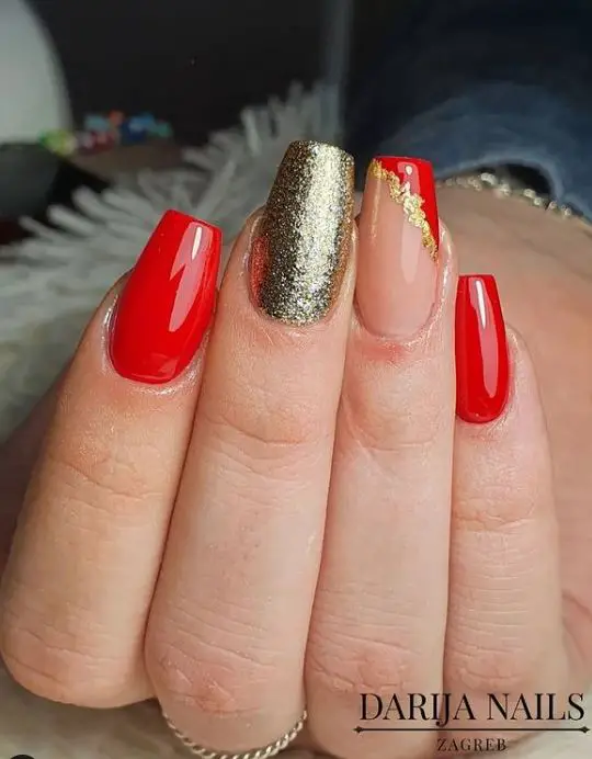 Golden Glitter, and Red Nails