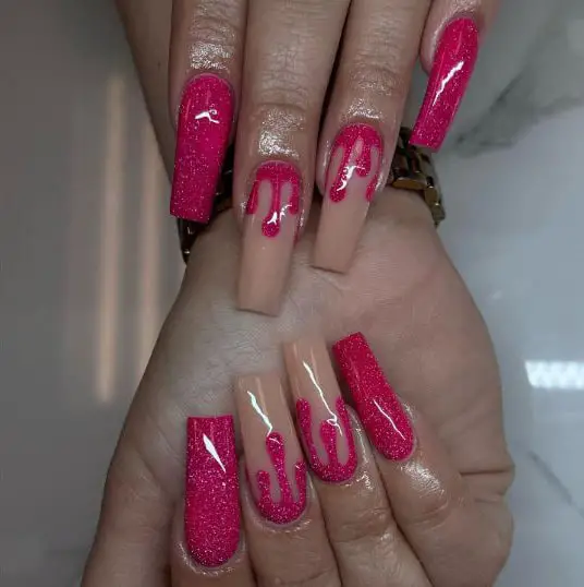 Hot Pink Nail Designs On The Nude Nail Color