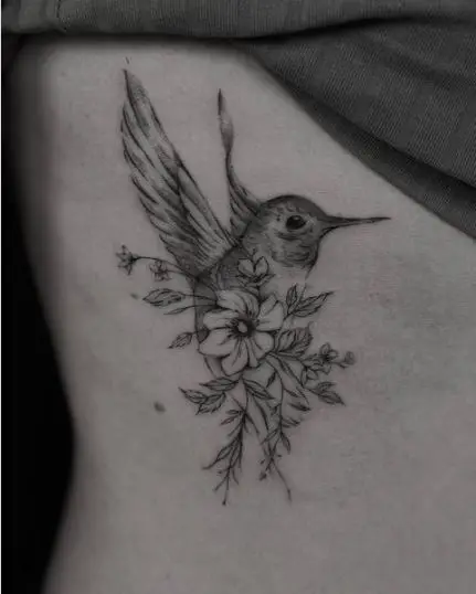 Humming Bird Floral Tattoo