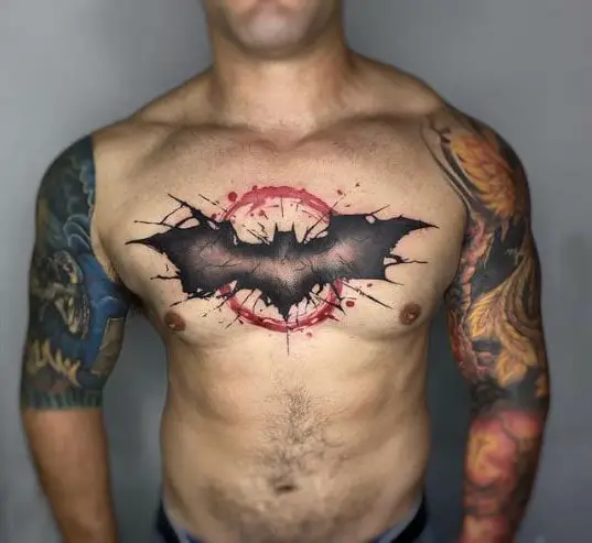 batman logo chest tattoo