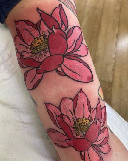 Large Piece of Two Pink Lotus Flower Tattoo