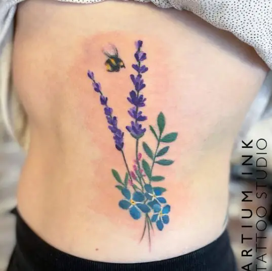 Lavender Forget Me Nots and Bumblebees Tattoo