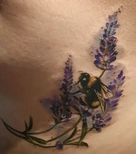 Lavender and Bee Rib Tattoo