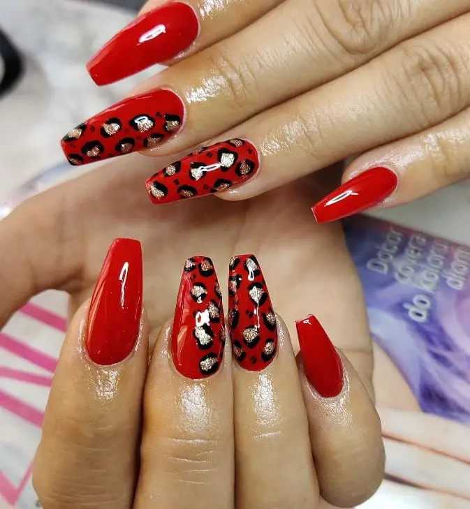 Leopard Print on Red Nails