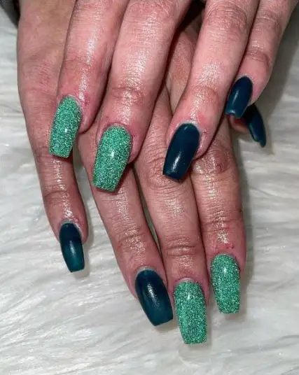 Light Green And Emerald Green Nails