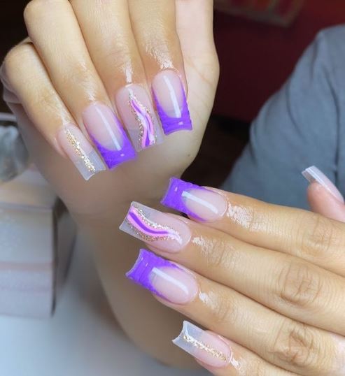 Light Pink Base With Purple Crocodile Nails