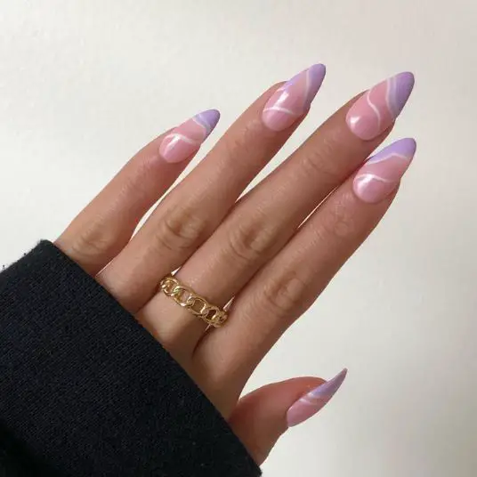 Light Purple and Pink Almond Nails