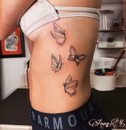 Line Work Butterflies Rib Tattoo