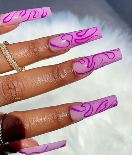Long Nails With Purple Swirl