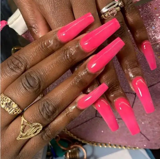 Long Pink Nails With A Glossy Finish