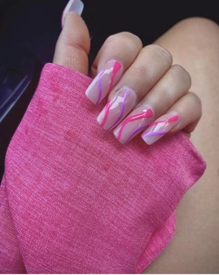 Long Pink Tapered Square Nails