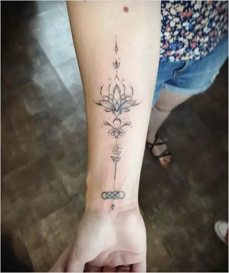 Long Simple Fine Art Lotus Tattoo