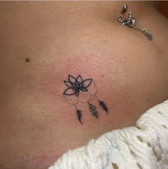 Lotus Dream Catcher Tattoo For Lower Hip