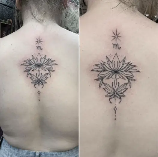 Lotus Flower On Butterfly Design Tattoo
