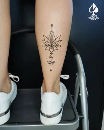Lotus Mandala Calf Tattoo