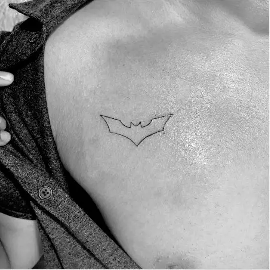 Mini Batman Tattoo On The Chest