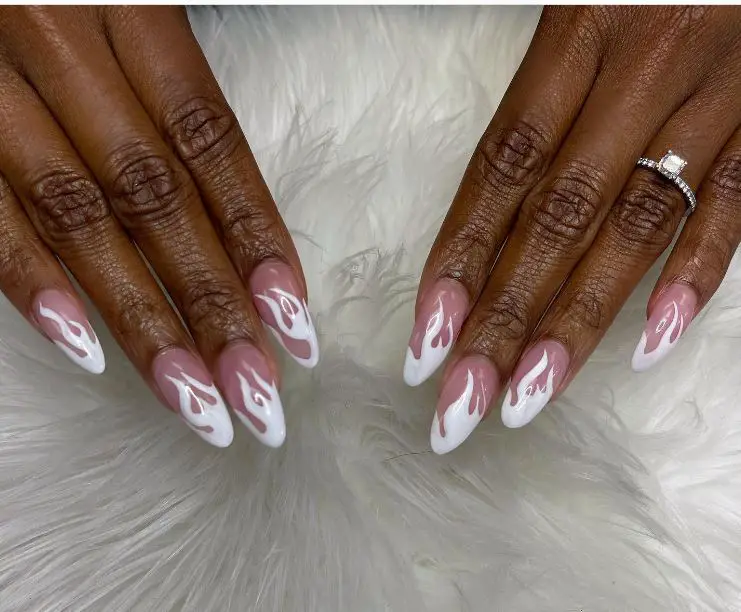 Nails with White Flame Tips