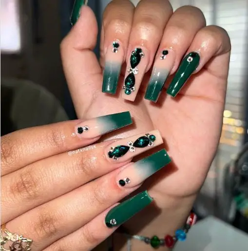 Nude And Emerald Green Nails