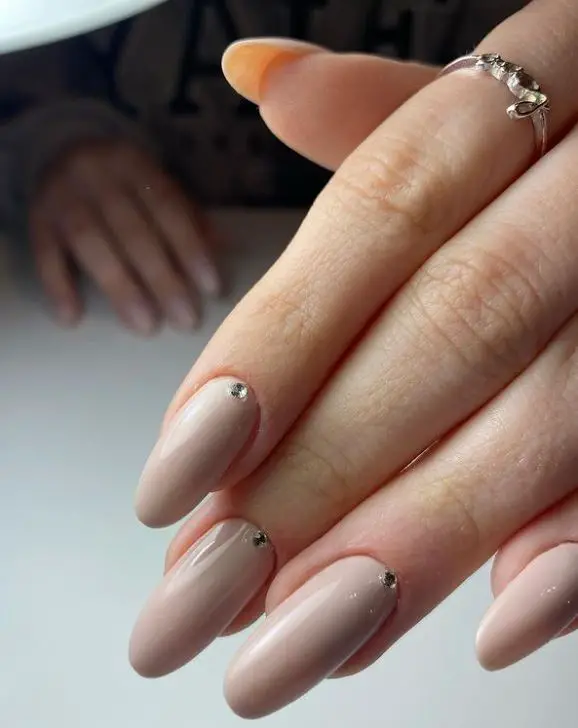Nude Nails With Single Stud