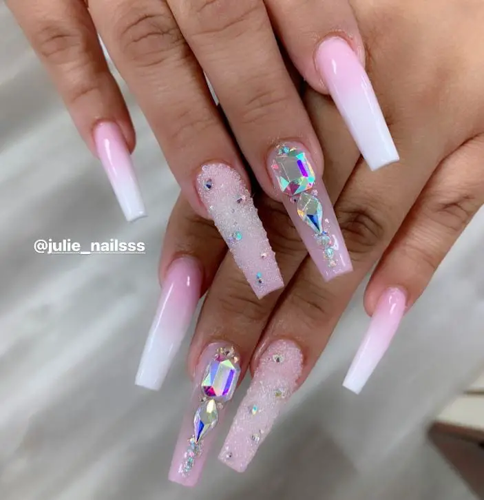 Ombre Pink and White Nails