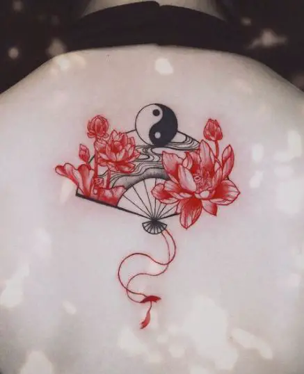 Oriental fan with lotus flowers
