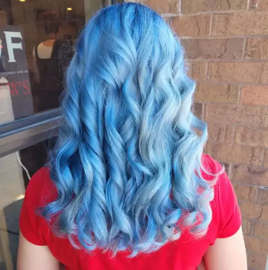 Pastel Blue Color For Entire Curly Hair