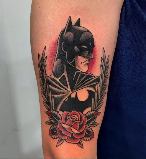 Pink Floral Batman Tattoo Design
